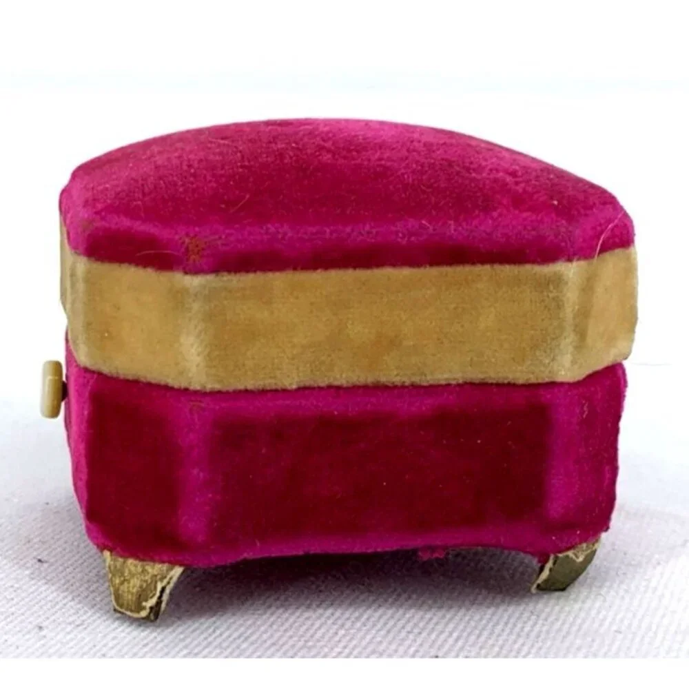 Ring Presentation Jewelry Pink Velvet MOP Push Button Metal Feet Antique 1.5